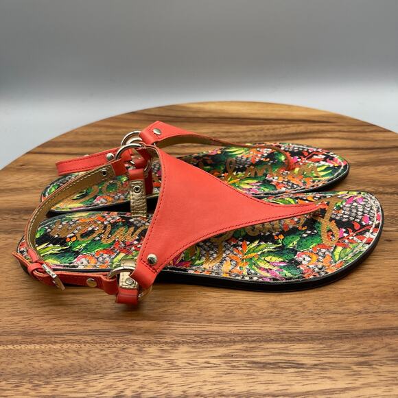 Sam Edelman Greta Sandals Womens Size 9 M Orange Leather Floral Thong Silingback - Picture 1 of 8